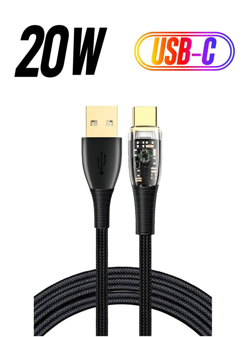 CATANES - USB Cable to Type C Fast Charging Cable Transparent Adapter Fast Charging Cable Black 1M - Image 1