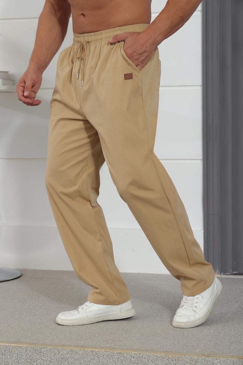 Rela Bota Mens Casual Jogger Pants Relaxed Fit Cargo Pants Drawstring Sweatpants Hiking Outdoor Twill Sport Pants Khaki 2XL - Image 3