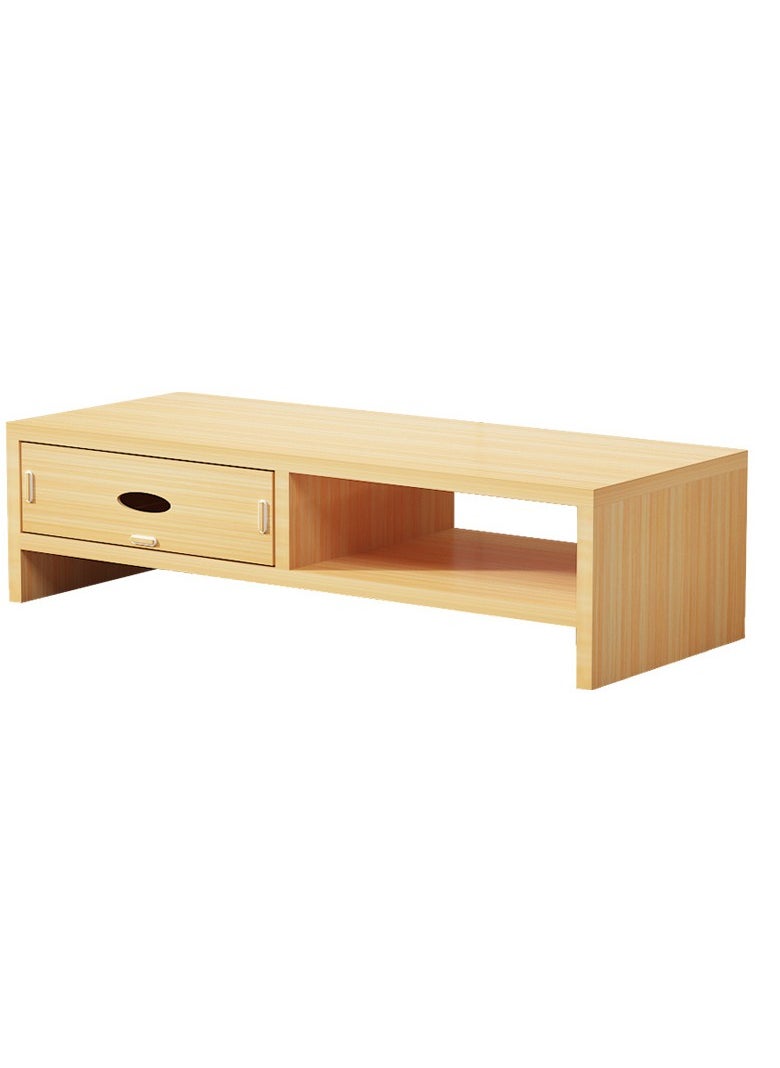 Generic - Desktop Monitor Stand, Ergonomic Office Desk Riser with Drawer, 2-Tier Wood Screen Stand, Beech Wood Color - Image 1