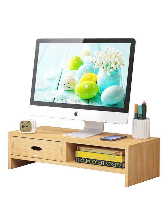 Generic - Desktop Monitor Stand, Ergonomic Office Desk Riser with Drawer, 2-Tier Wood Screen Stand, Beech Wood Color - Image 1