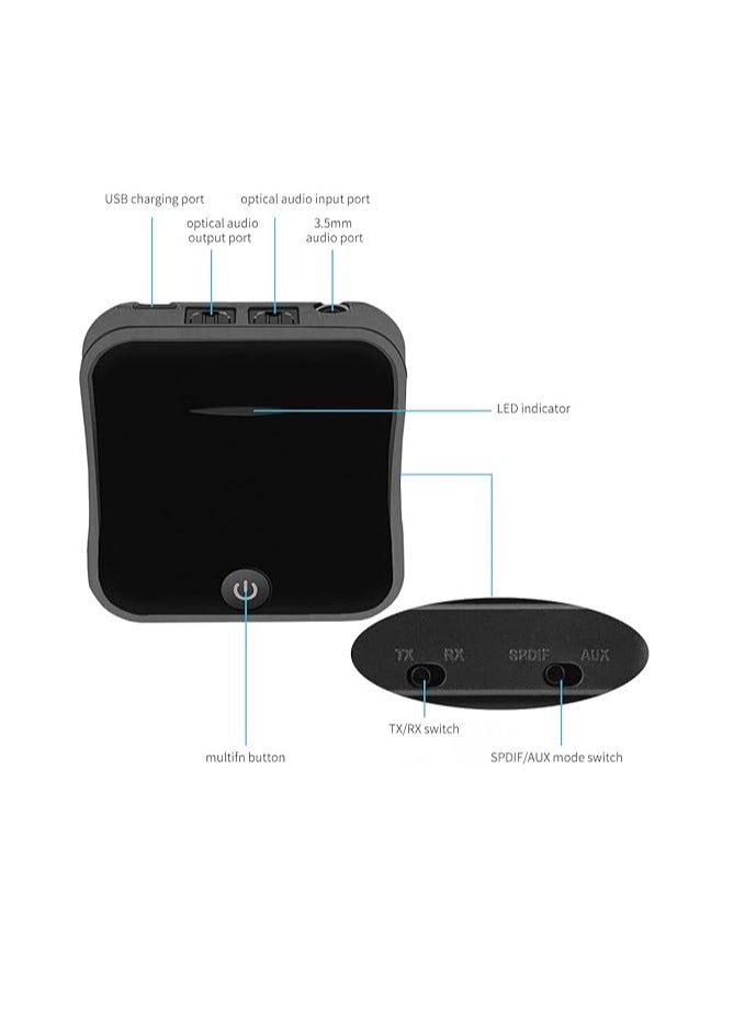 Wireless Audio/Transmitter 2-in-1 Audio Adapter BT 5.0 SPDIF/AUX Dual Mode Adapter Black