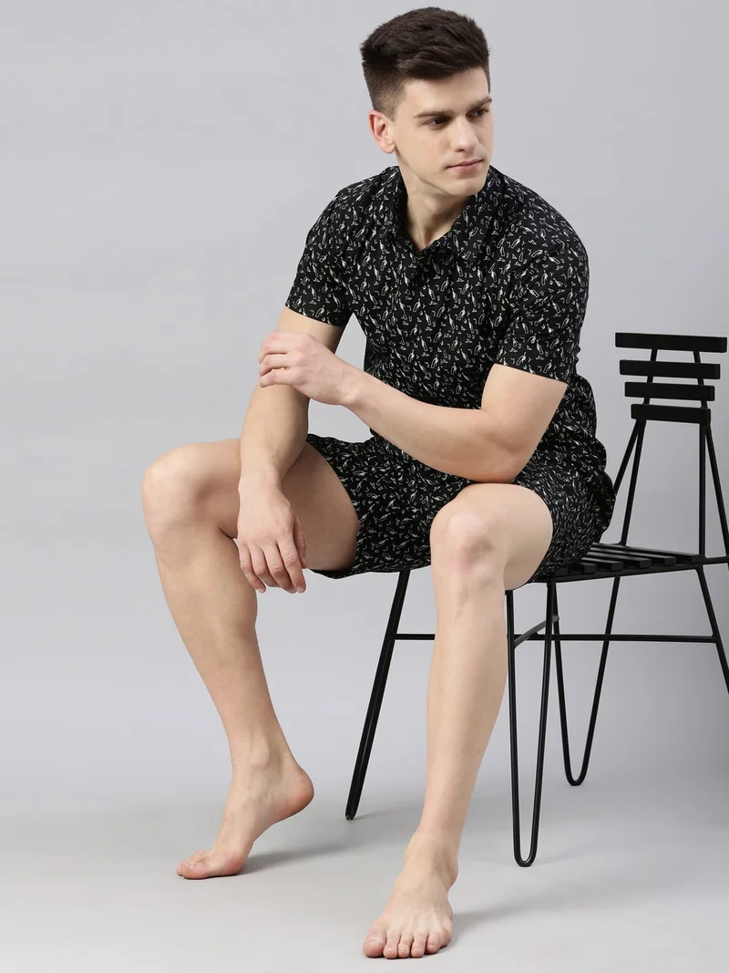 Joven  Black Printed Half Sleeve Casual Shirt for Men for Men | Best Price UAE