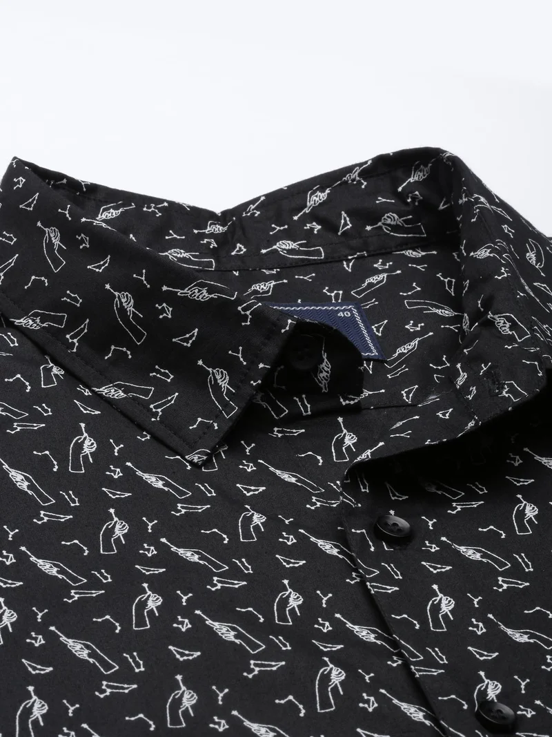 Joven  Black Printed Half Sleeve Casual Shirt for Men for Men | Best Price UAE
