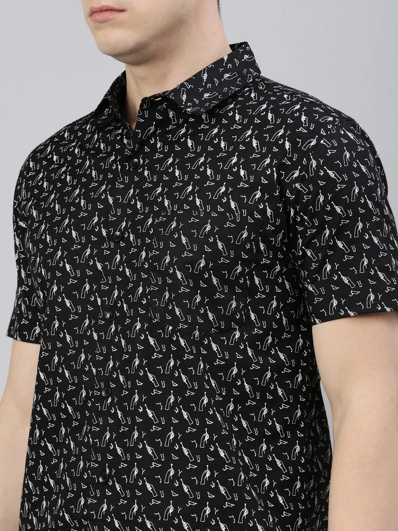 Joven  Black Printed Half Sleeve Casual Shirt for Men for Men | Best Price UAE