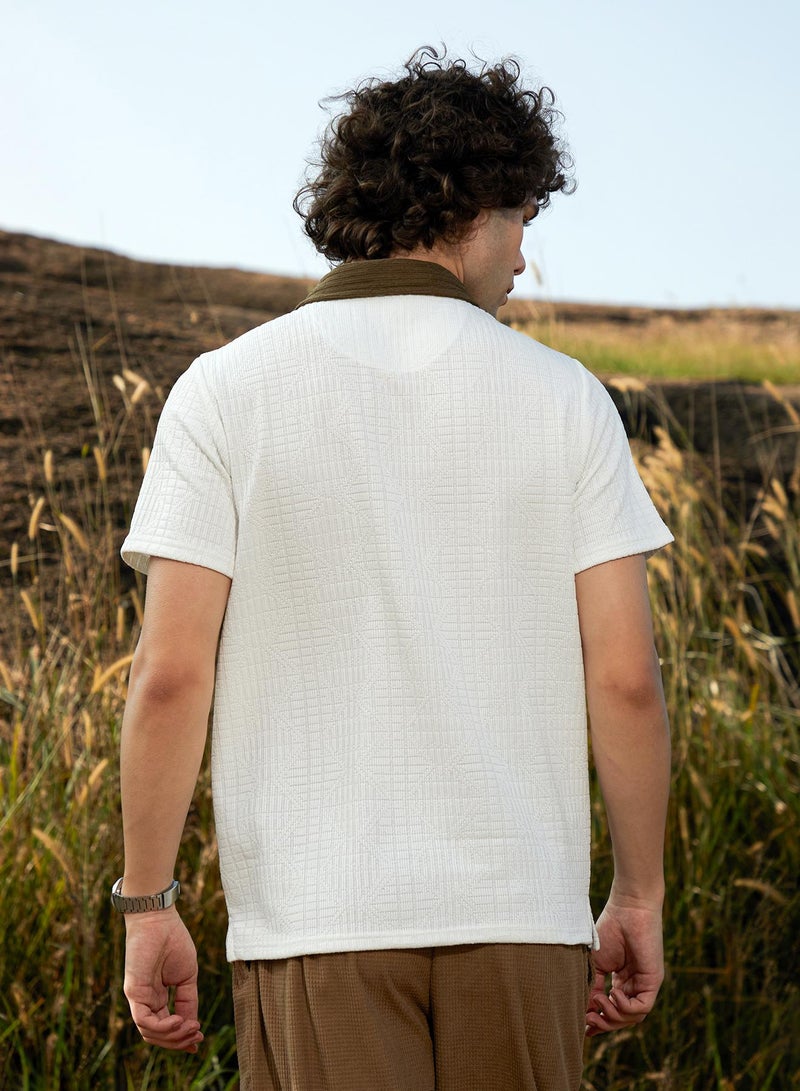 Campus Sutra Men's Cream White Oblique-Block Polo T-Shirt - Image 5