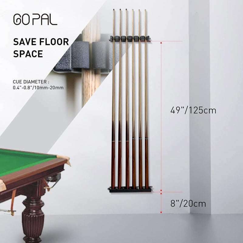 GOPAL CR1 Black Pool Cue Holder, Wall Mount Pool Stick Rack for 6 Cues Stick Storage, Pool Cue Set Rack, Pool Table Rods Organizer - Image 4