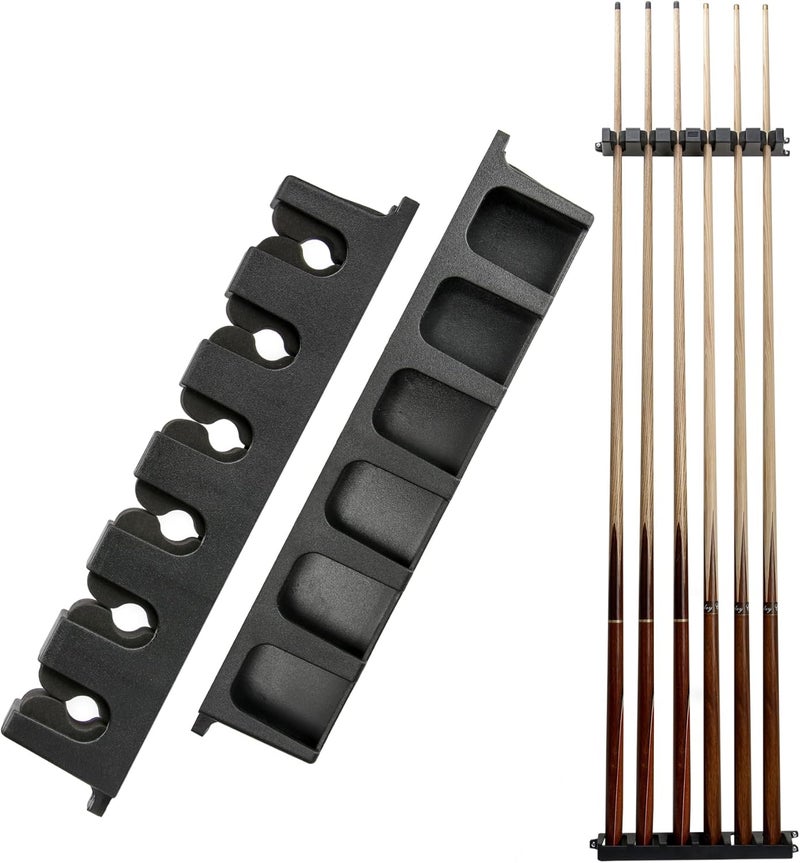 GOPAL CR1 Black Pool Cue Holder, Wall Mount Pool Stick Rack for 6 Cues Stick Storage, Pool Cue Set Rack, Pool Table Rods Organizer - Image 1
