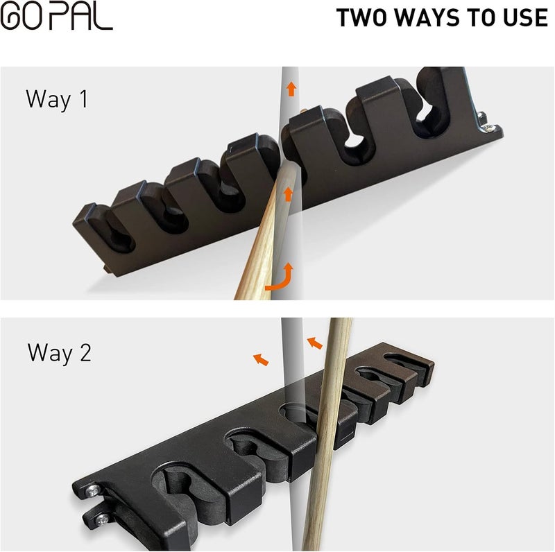 GOPAL CR1 Black Pool Cue Holder, Wall Mount Pool Stick Rack for 6 Cues Stick Storage, Pool Cue Set Rack, Pool Table Rods Organizer - Image 3