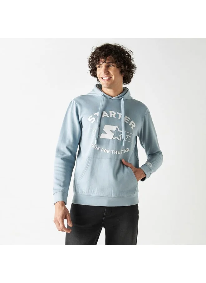 STARTER Starter Logo Print Hoodie with Long Sleeves and Kangaroo Pocket