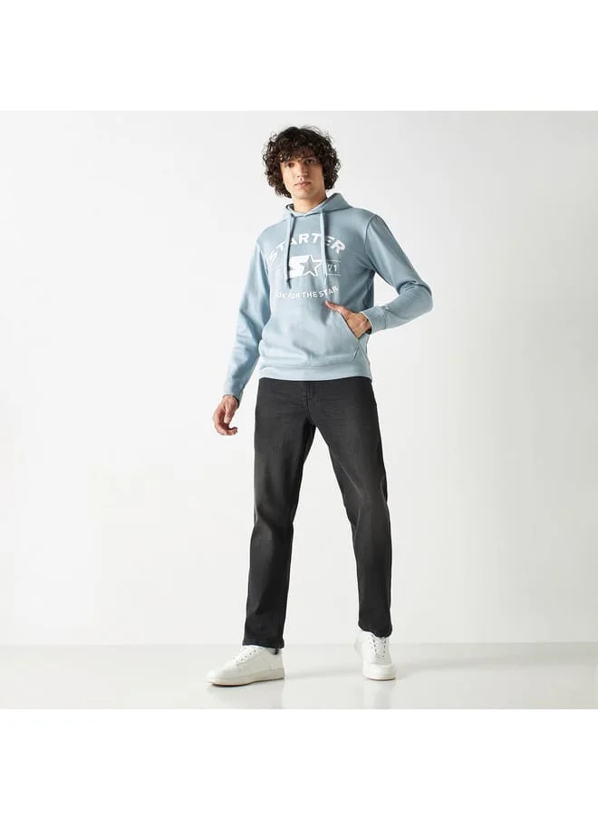 STARTER Starter Logo Print Hoodie with Long Sleeves and Kangaroo Pocket