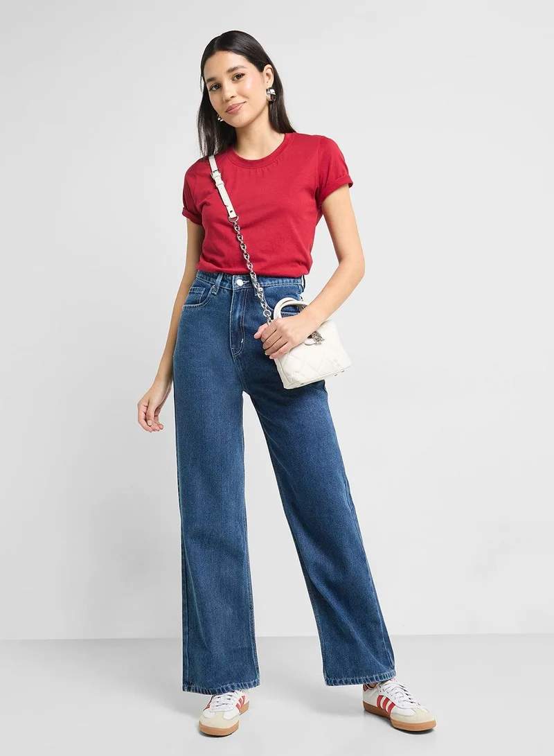 Ginger Blue Mid Rise Wide Leg Jeans for Women | Best Price UAE