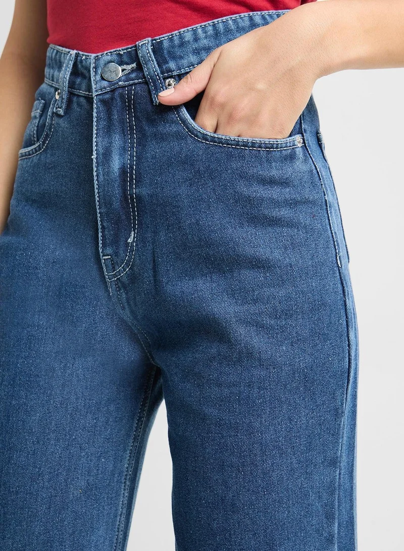 Ginger Blue Mid Rise Wide Leg Jeans for Women | Best Price UAE