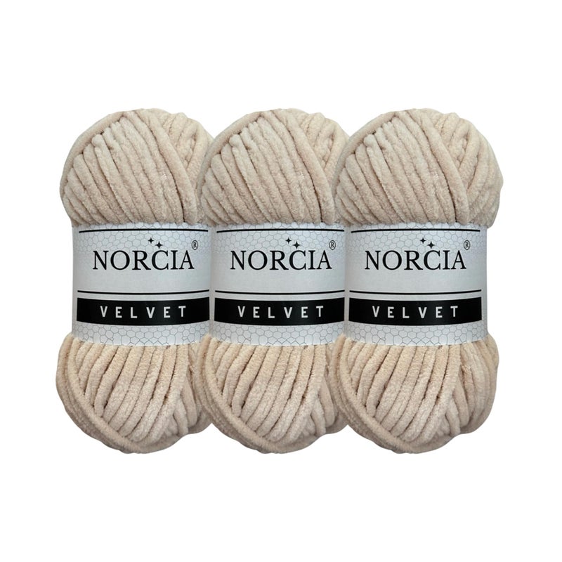 Soft Velvet Yarn Chenille Yarn for Crocheting Super Bulky 3x100g 3x75 yds Baby Blanket Yarn for Knitting Amigurumi Yarn for Crochet Weaving Craft Beige 3 Skeins