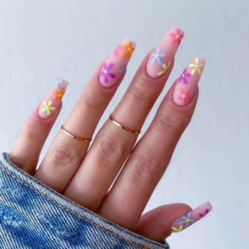 Dhanuom Dhanuom Reusable Long Rainbow Glossy Press on Nails Artificial Fake Nail Lightweight Long Lasting Quick Fix For Festivals Special Occasions 12 Pcs 1 Box Multi Colour Design6 PACK - Image 1