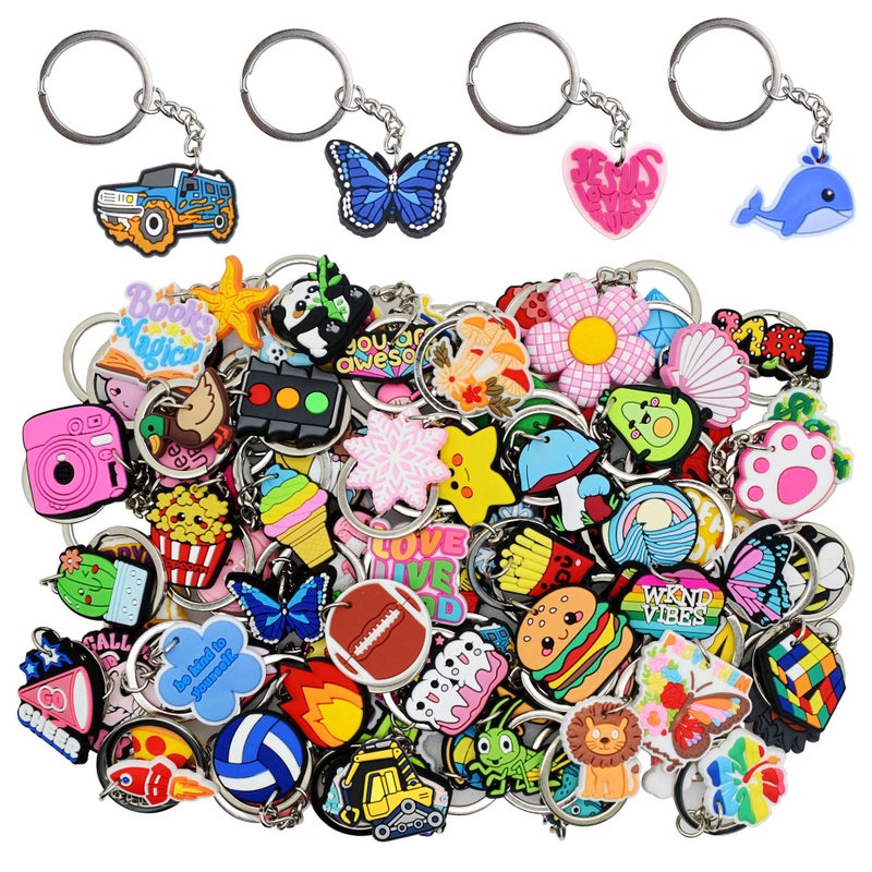 Gibleitz 200pcs Random Different Keychains,Mixed Non-Repeat Cute Key Chain for Classroom Prizes Students Incentives Holiday Gifts Party Favors - Image 1
