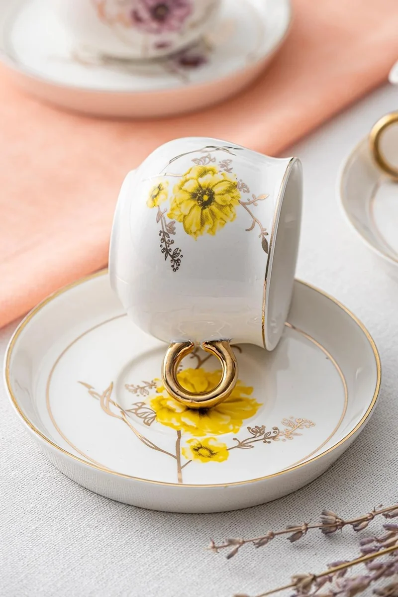 أكار Valerie Set of 6 Porcelain Coffee Cups - 90 ml
