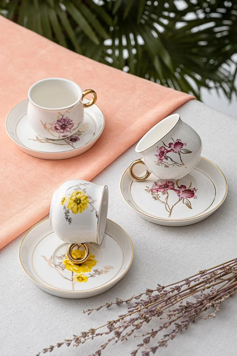 أكار Valerie Set of 6 Porcelain Coffee Cups - 90 ml