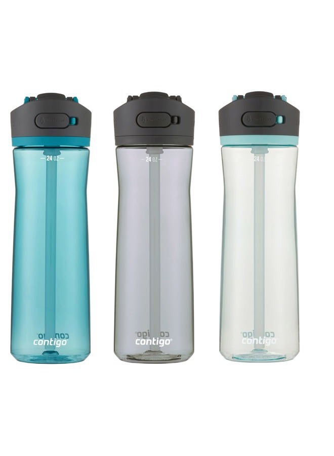 Contigo زجاجة ماء أشلاند 2.0 مع غطاء أوتوسبوت | زجاجة ماء تريتان، 24 أونصة، 3-pack، جونيبر وساكي وشاي الفقاعات - Image 1