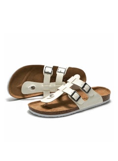 SänHahn Casual Buckle Sandals Men's Beach Shoes Women's Cork Slippers Summer Flip-flops White  - Image 2