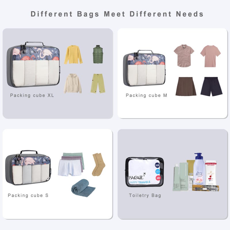 BAGAIL مجموعة حقائب التعبئة BAGAIL 8/9 قطع منظم حقائب السفر لملحقات السفر (فلامنغو، 8 قطع) - Image 4