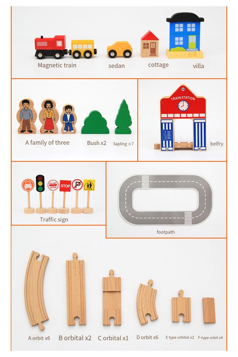 Wooden Train Set for Kids – 50 PCS Railway Track with Station, Figures & Signs | Montessori Educational Toy for Ages 3+ | Thomas-Inspired Adventure Playset | Natural Safe Wood  - Image 5