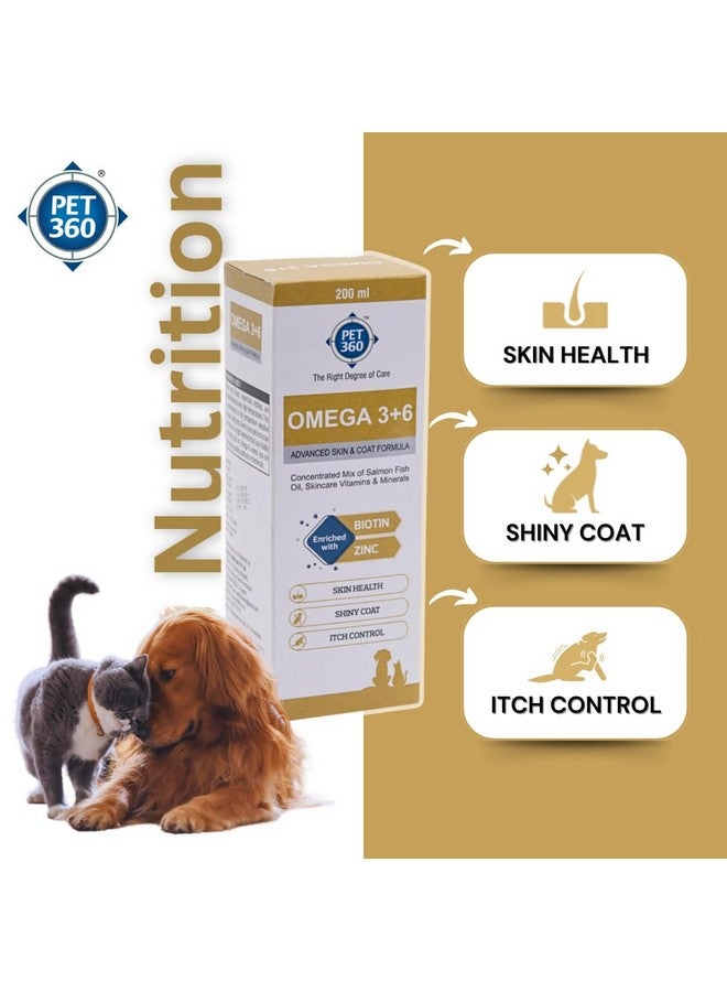 PET360 Omega 3+6 Concentrated Salmon Fish Oil for Dogs & Cats with Vitamins & Minerals | Shinier Coat, Itch & Allergy Control | Improves Skin & Hair Health | Nutritional Supplement for Pets - 200 ml - Image 2