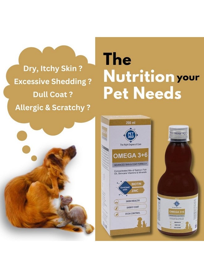 PET360 Omega 3+6 Concentrated Salmon Fish Oil for Dogs & Cats with Vitamins & Minerals | Shinier Coat, Itch & Allergy Control | Improves Skin & Hair Health | Nutritional Supplement for Pets - 200 ml - Image 3
