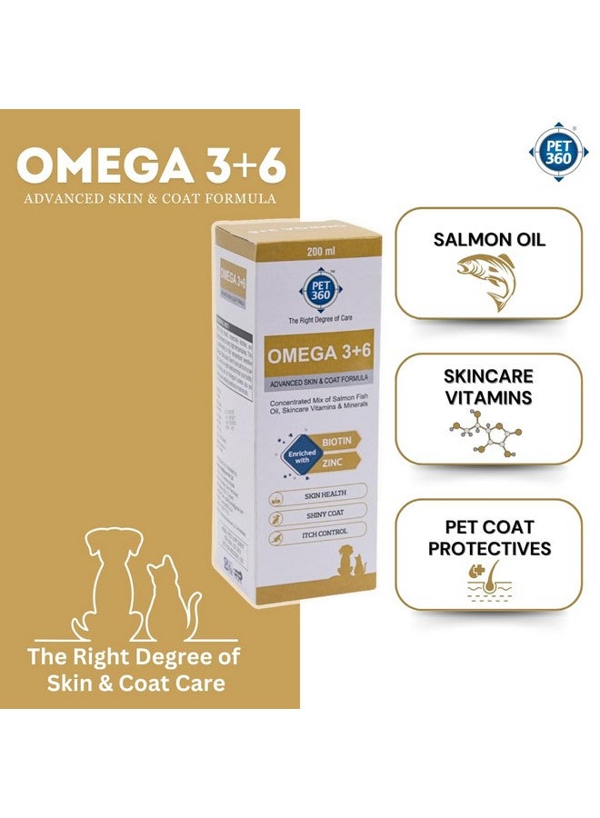PET360 Omega 3+6 Concentrated Salmon Fish Oil for Dogs & Cats with Vitamins & Minerals | Shinier Coat, Itch & Allergy Control | Improves Skin & Hair Health | Nutritional Supplement for Pets - 200 ml - Image 4
