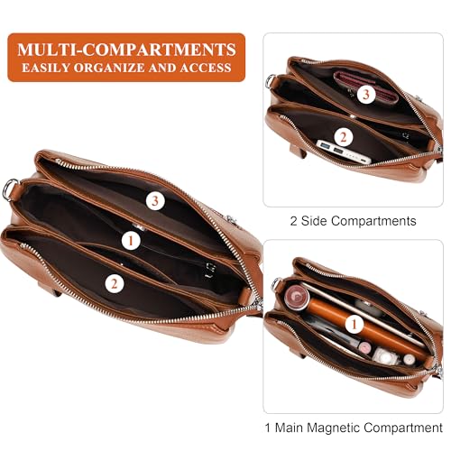 Over Earth Genuine Leather Crossbody Bags for Women Small Hobo Handbags Shoulder Purses with 2 Detachable Straps(O111-2E Brown) - Image 4