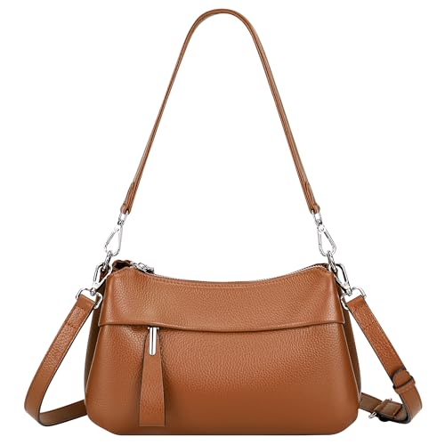Over Earth Genuine Leather Crossbody Bags for Women Small Hobo Handbags Shoulder Purses with 2 Detachable Straps(O111-2E Brown) - Image 1