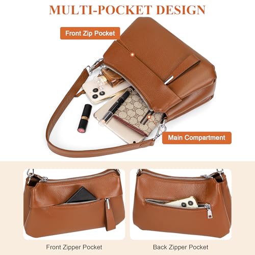 Over Earth Genuine Leather Crossbody Bags for Women Small Hobo Handbags Shoulder Purses with 2 Detachable Straps(O111-2E Brown) - Image 5