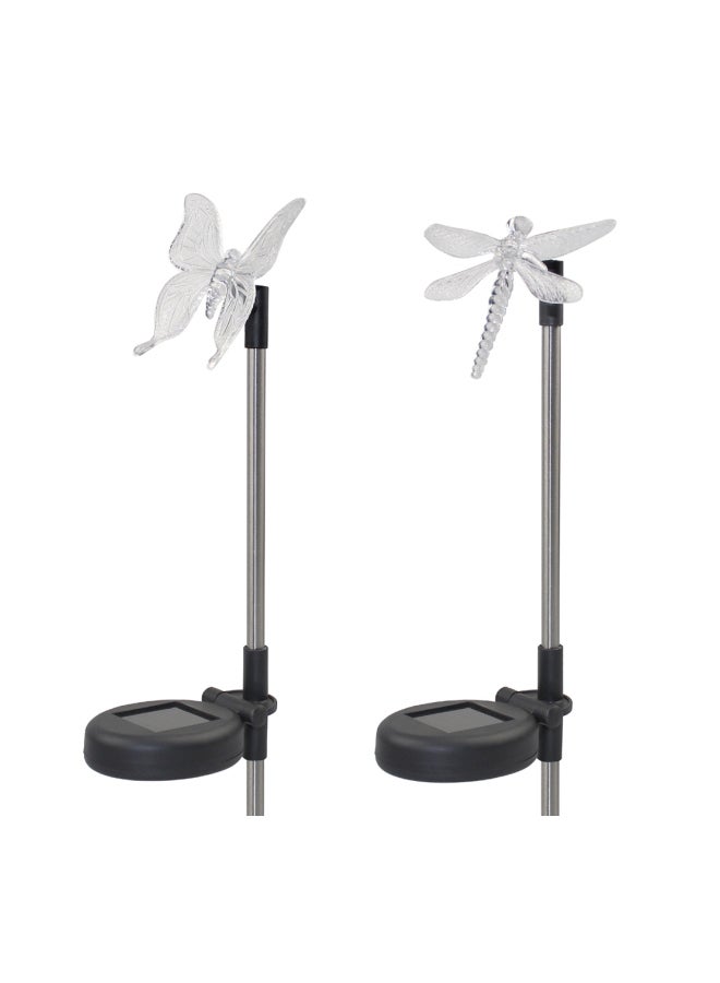 NIBEMINENT Pack Of 2 LED Solar Butterfly And Dragonfly Design Patio Lamp Multicolour - Image 3