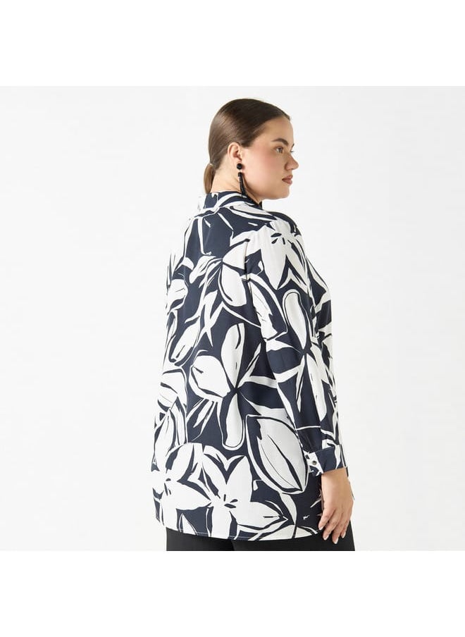 Ulla Popken Plus Size Ulla Popken All-Over Floral Print Shirt with Long Sleeves  - Image 3