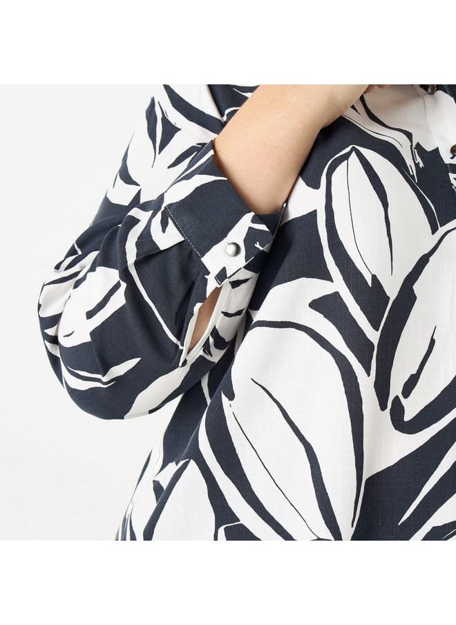 Ulla Popken Plus Size Ulla Popken All-Over Floral Print Shirt with Long Sleeves  - Image 4