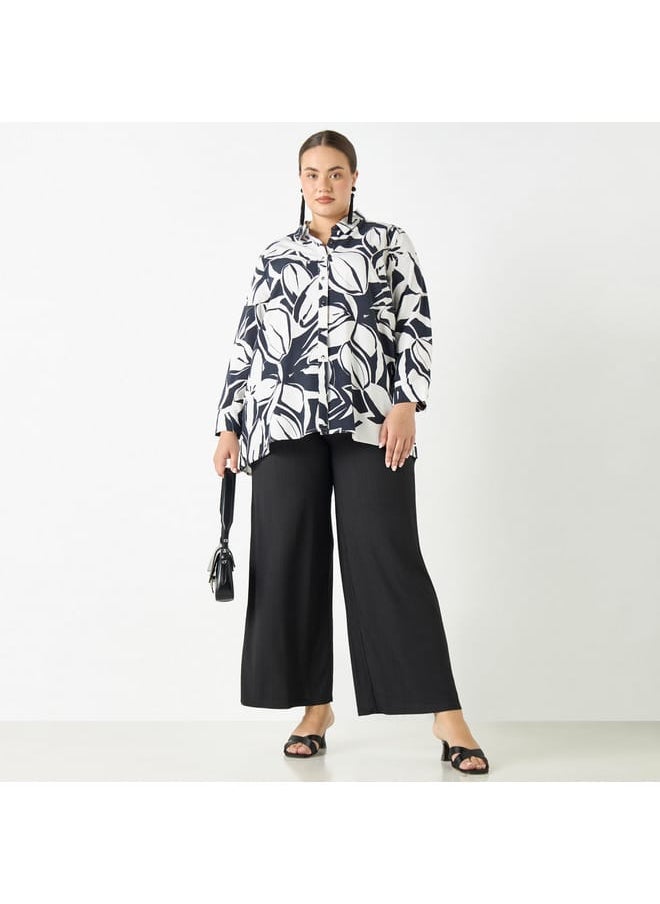 Ulla Popken Plus Size Ulla Popken All-Over Floral Print Shirt with Long Sleeves  - Image 2