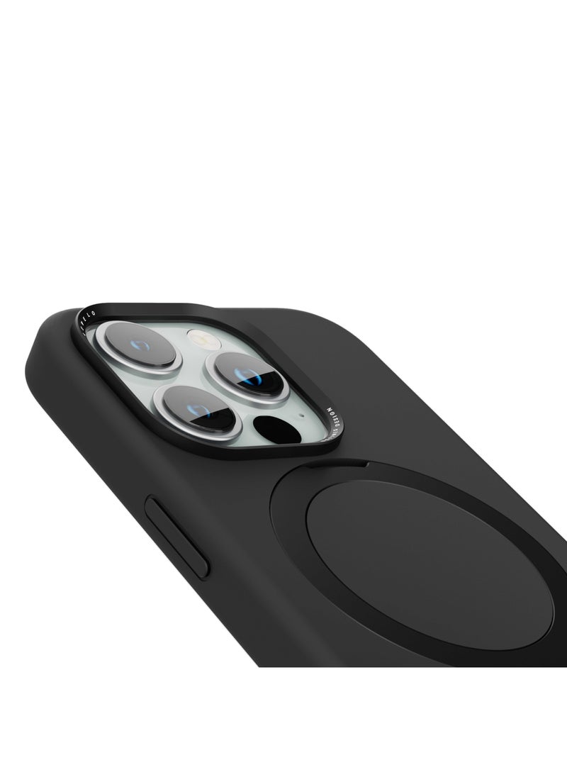 LEVELO - iPhone 15 Plus Case Iris Pro Liquide Silicone Back Cover with Multi-Positioning Modes / 3H Anti Scratch / Shock-Proof Edges / MagSafe Compatible / Aluminum Camera Bezel / Reinforced Corners with Airguard - Black - Image 1