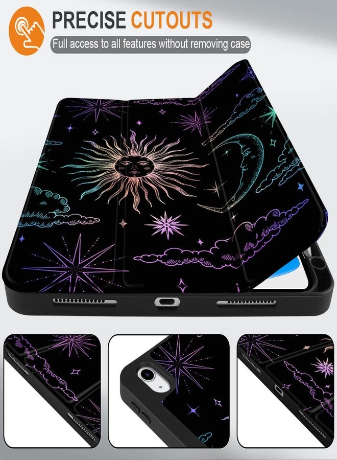 DONGKE جراب دونغكي لجهاز آيباد الجيل العاشر 10.9 بوصة 2022، حامل ثلاثي الطي + حامل قلم + خاصية التشغيل/الإيقاف التلقائي + غطاء خلفي واقٍ من مادة TPU الناعمة، بتصميم الشمس والقمر - Image 3