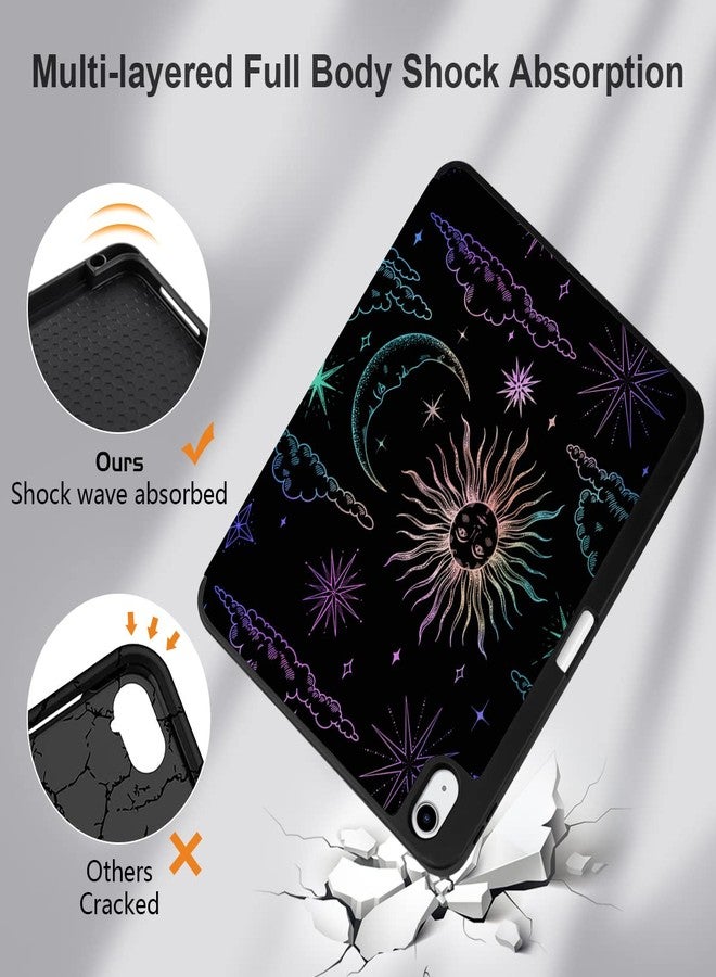 DONGKE جراب دونغكي لجهاز آيباد الجيل العاشر 10.9 بوصة 2022، حامل ثلاثي الطي + حامل قلم + خاصية التشغيل/الإيقاف التلقائي + غطاء خلفي واقٍ من مادة TPU الناعمة، بتصميم الشمس والقمر - Image 5