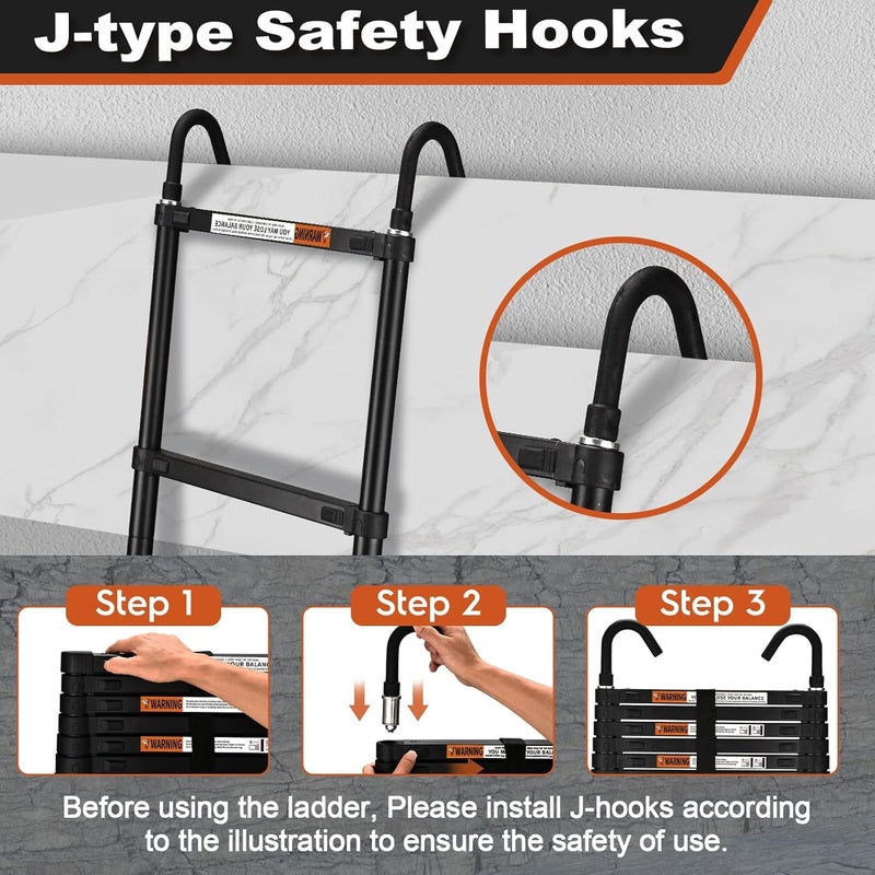 Soctone Telescoping Ladder, SocTone 12.5 FT Aluminum Lightweight Extension Ladder with 2 Triangle Stabilizers, Heavy Duty 330lbs Max Capacity, Collapsible Ladder with Hooks for RV or Outdoor Work - Image 5