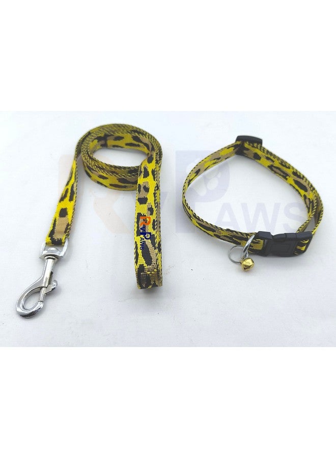 طوق نايلون للحيوانات الأليفة مع مقود وإبزيم سريع الفك قابل للتنفس للتدريب والمشي في الهواء الطلق للجراء والكلاب والقطط (أسود وأصفر) - Image 1