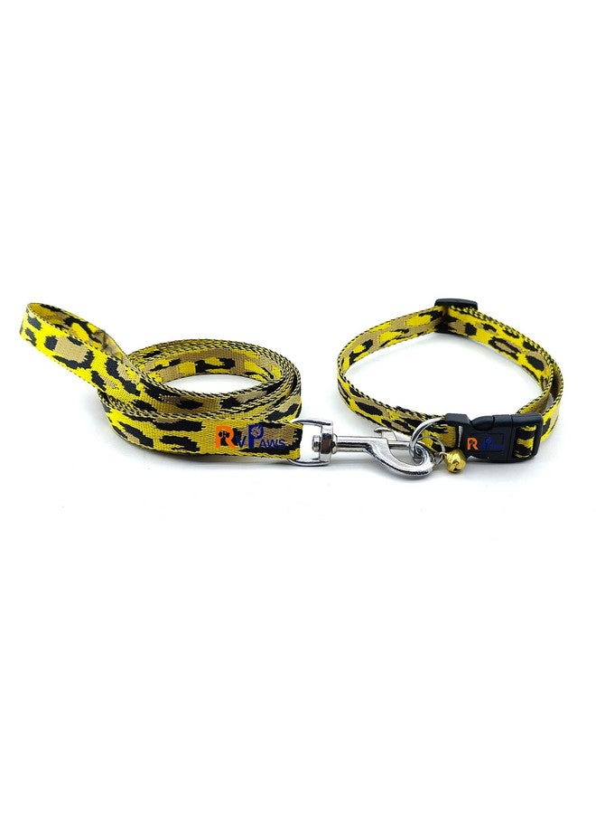 طوق نايلون للحيوانات الأليفة مع مقود وإبزيم سريع الفك قابل للتنفس للتدريب والمشي في الهواء الطلق للجراء والكلاب والقطط (أسود وأصفر) - Image 2