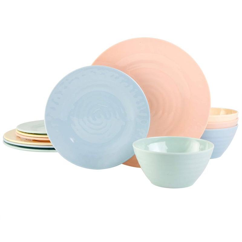 Gibson Home Brist Melamine Plastic Dinnerware Set, Service for Four (12pcs), Pastels - Image 1