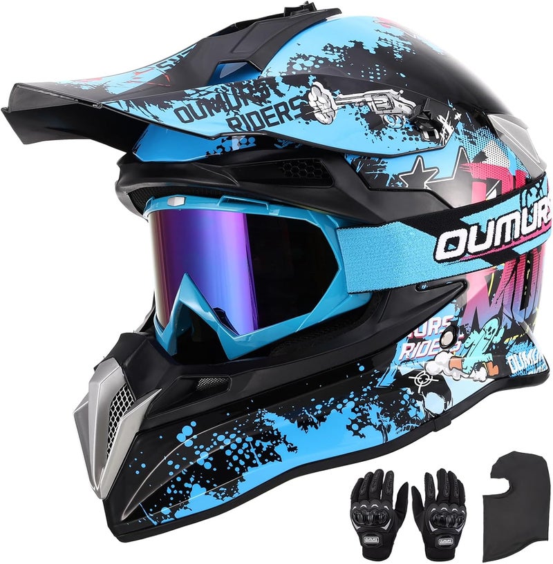 OUMURS DOT Adult Dirt Bike Helmet with Goggles, Gloves & Mask - Adjustable Sun Visor for Off-Road Motocross - Image 1