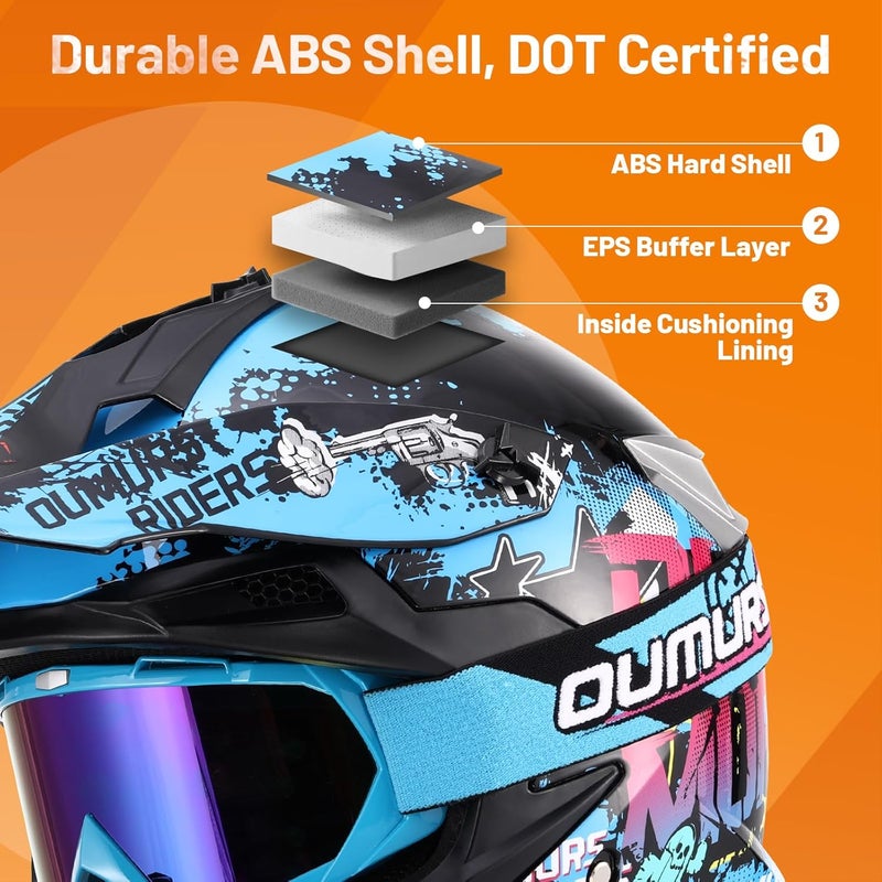 OUMURS DOT Adult Dirt Bike Helmet with Goggles, Gloves & Mask - Adjustable Sun Visor for Off-Road Motocross - Image 3