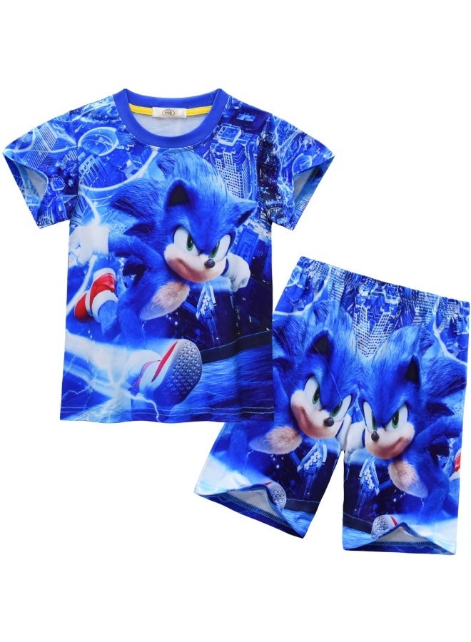 بدلة بأكمام قصيرة للأولاد سونيك 3 مطبوعة بدلة خدمة منزلية كبيرة للأطفال بدلة من قطعتين - Image 1