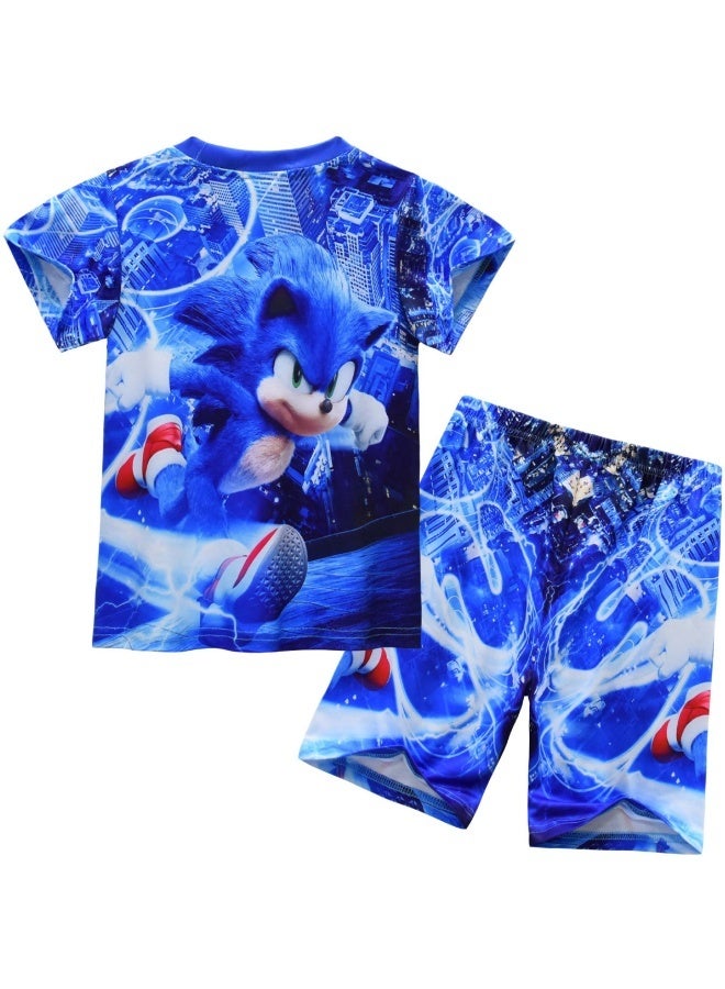 بدلة بأكمام قصيرة للأولاد سونيك 3 مطبوعة بدلة خدمة منزلية كبيرة للأطفال بدلة من قطعتين - Image 2