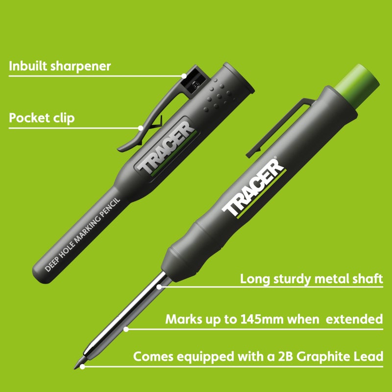 Tracer Deep Hole Construction Pencil Site Holster. Extendable 2B Carpenter Pencil with Inbuilt Carpenter Pencil Sharpener - Image 2