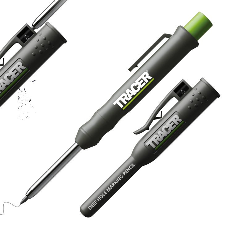 Tracer Deep Hole Construction Pencil Site Holster. Extendable 2B Carpenter Pencil with Inbuilt Carpenter Pencil Sharpener - Image 1