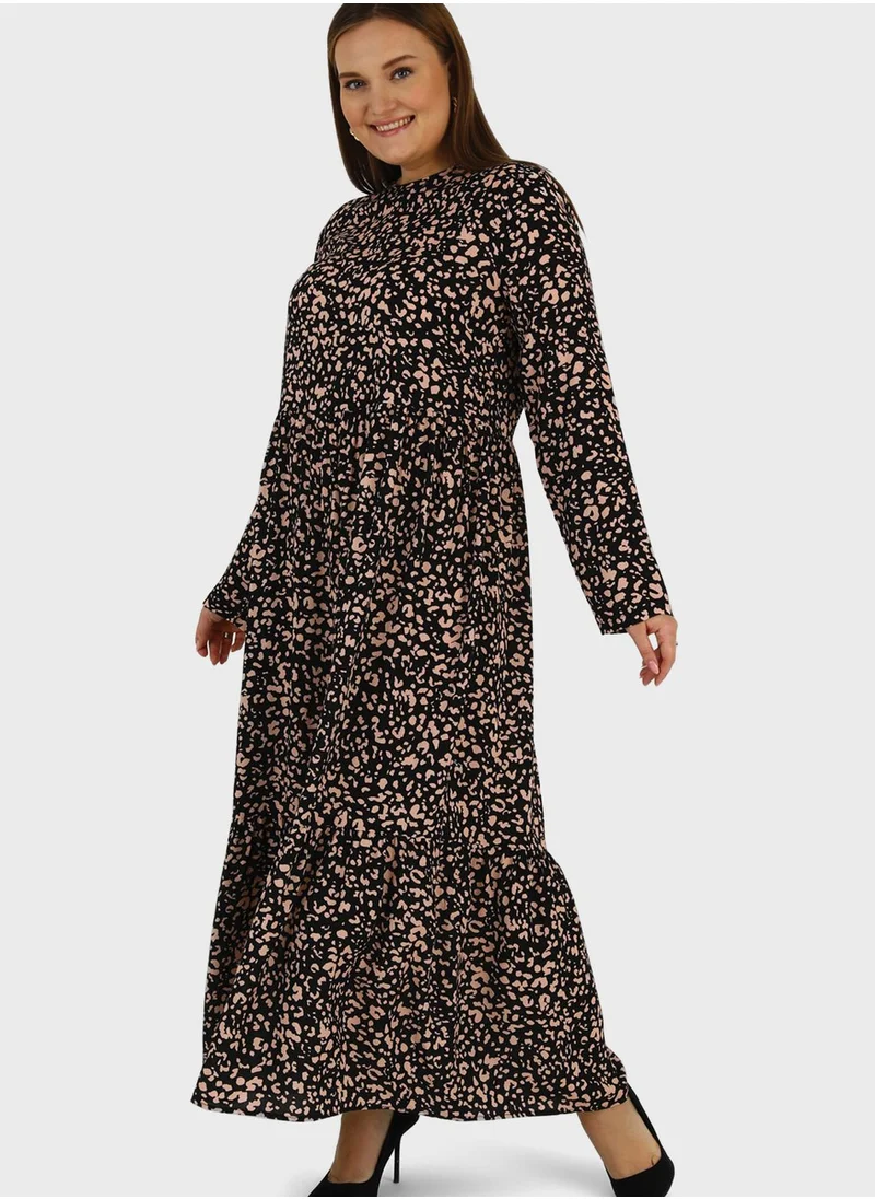 Alia by modanisa Animal Print Ruffled Dress