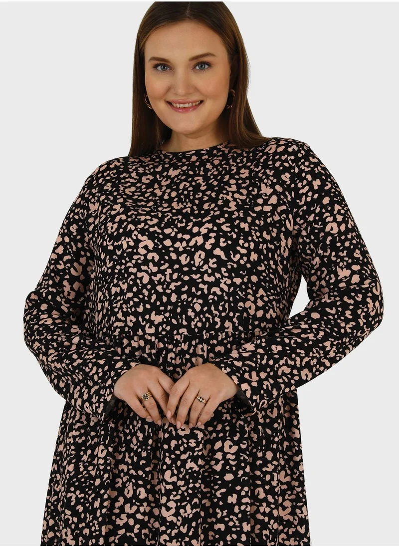 Alia by modanisa Animal Print Ruffled Dress